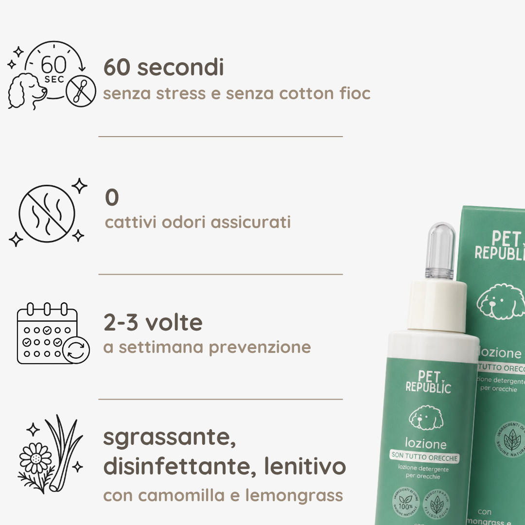 Benefici e utilizzo della lozione Son Tutto Orecchie Pet Republic