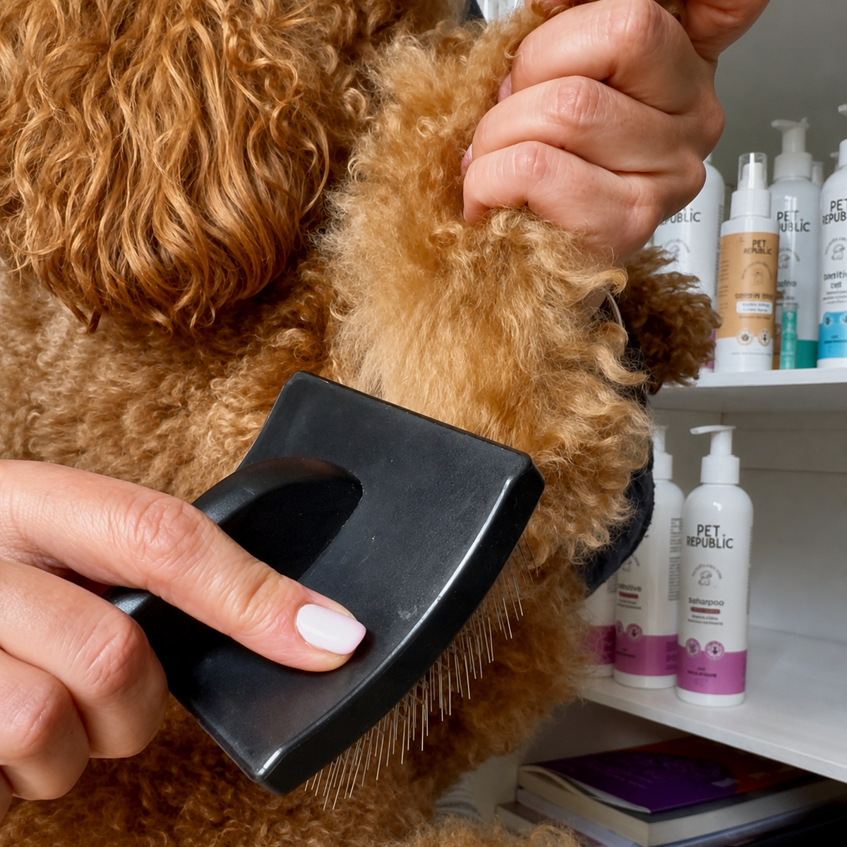 Dettaglio del cardatore professionale a denti lunghi Pet Republic