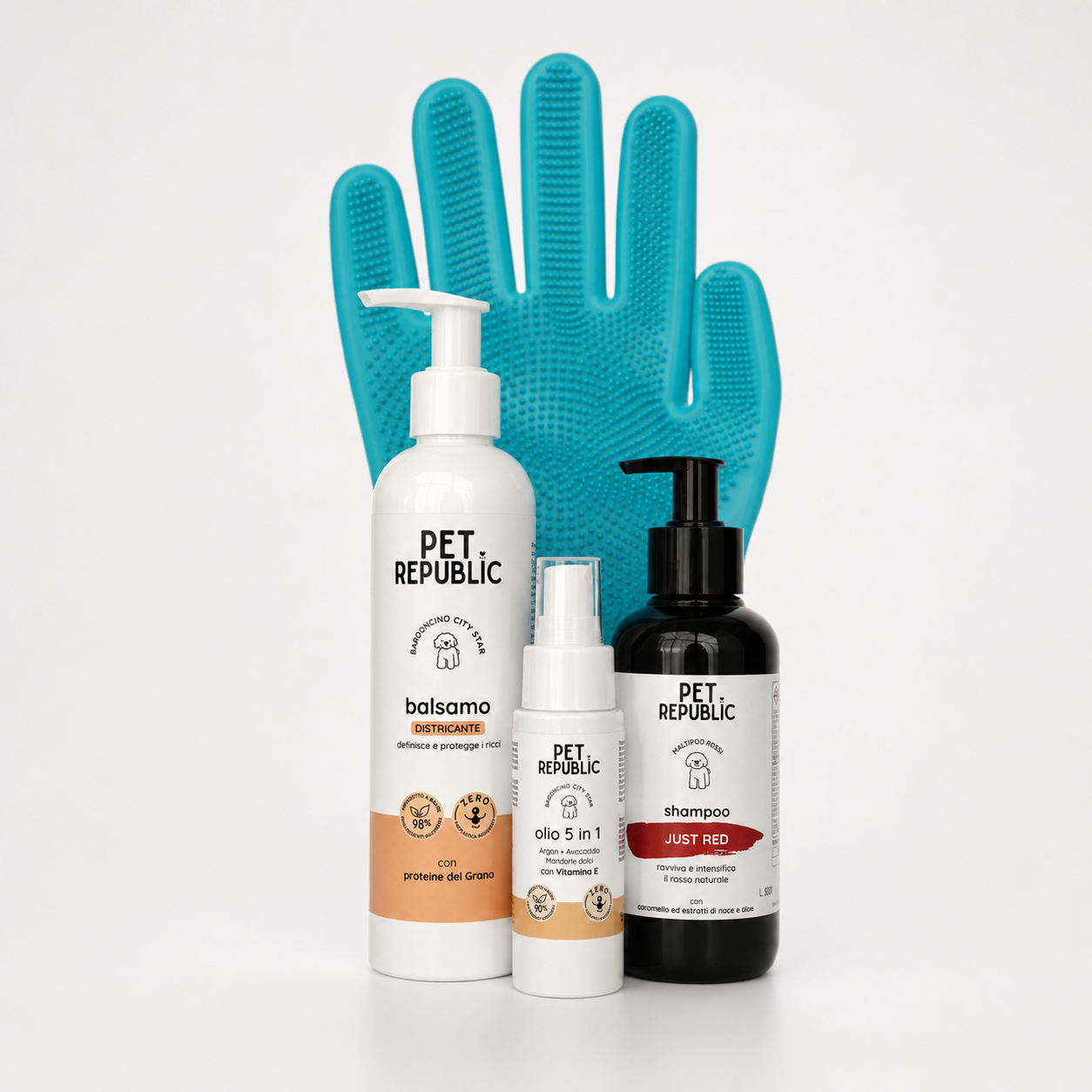 Prodotti del kit Just Red Passion Pet Republic per Barboncino red