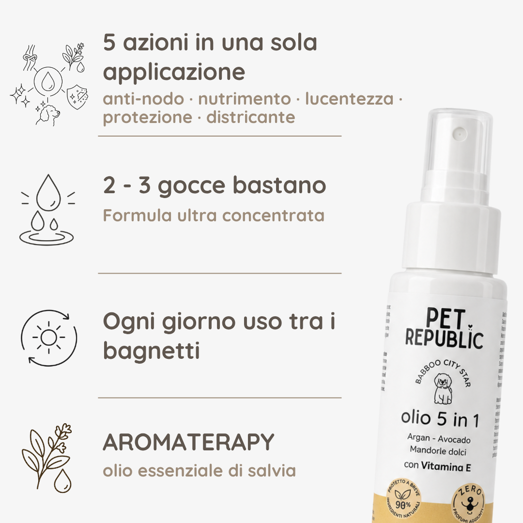 Benefici e caratteristiche dell'olio districante 5 in 1 per Barboncino Pet Republic