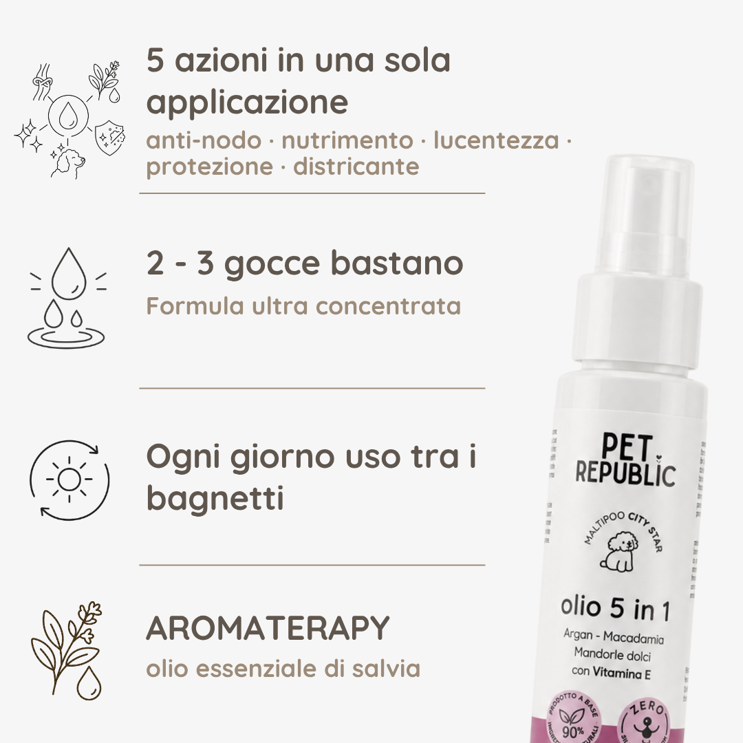 Benefici e caratteristiche dell'olio districante 5 in 1 per Maltipoo Pet Republic